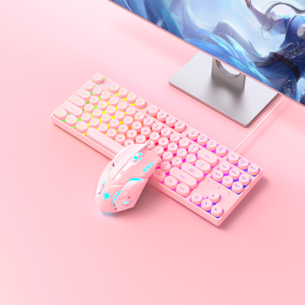 Mechanical touch pink keyboard gaming game 87 keys 32