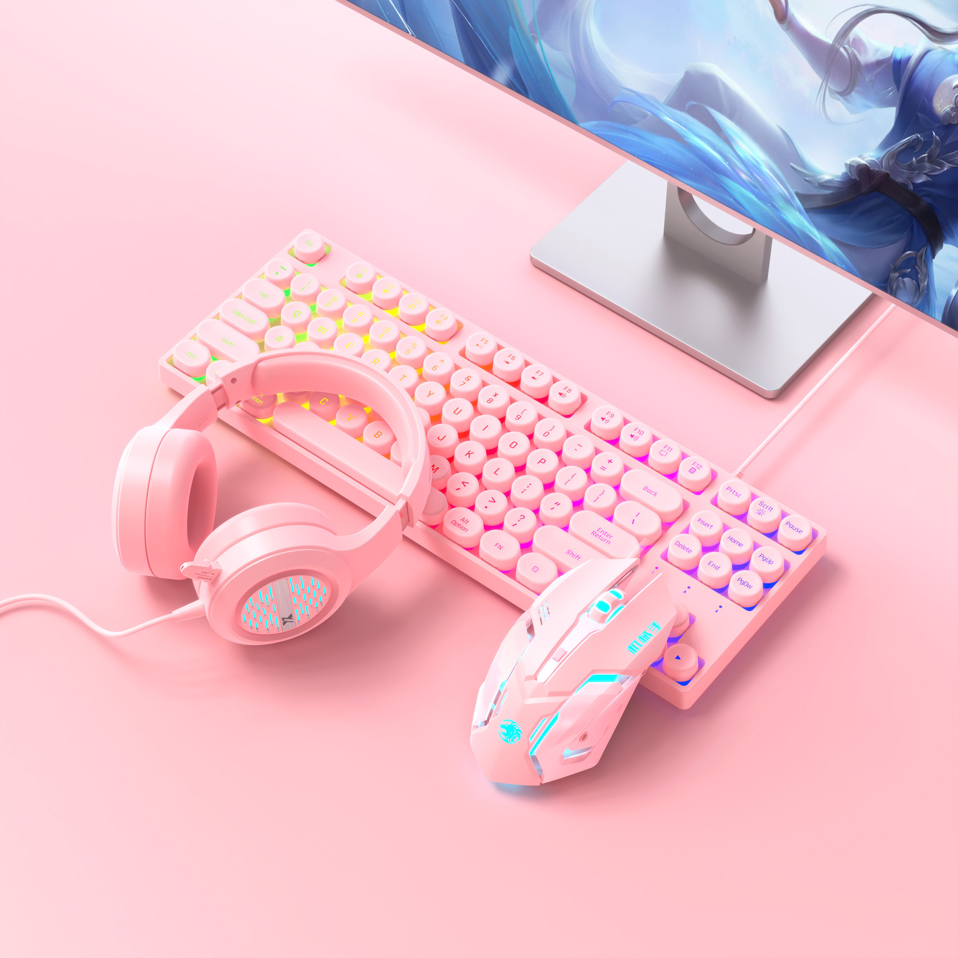 Mechanical touch pink keyboard gaming game 87 keys 32